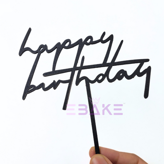 Happy Birthday Shimmer Cake Topper Black MDF