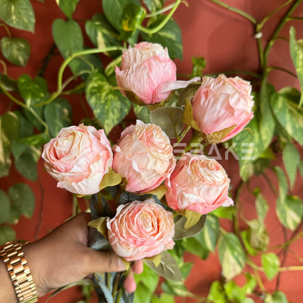 A1519 Premium Lifelike Dried Finish Rose Bunch (Shaded Blush Pink)