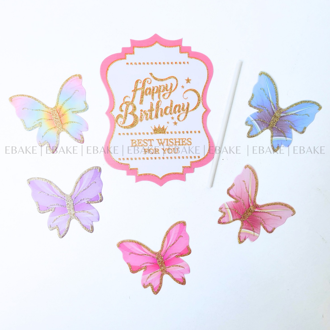 Pink Birthday Topper With Paper Butterflies