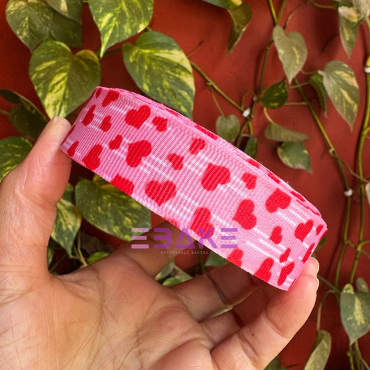 Hearts Printed Grosgrain Ribbon Red & White