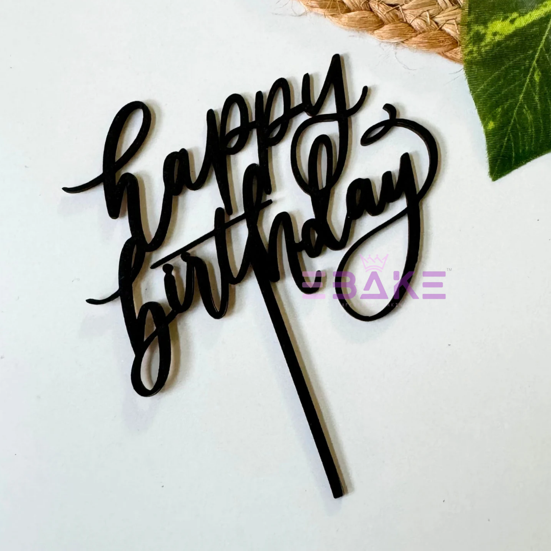 Happy Birthday Cake Topper Black Shimmer