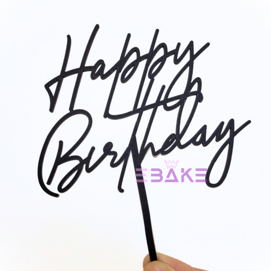 Happy Birthday Cake Topper Black Shimmer
