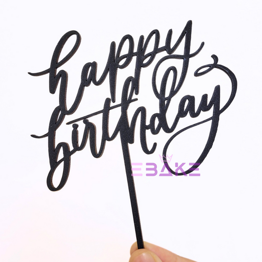 Happy Birthday Cake Topper Black Shimmer
