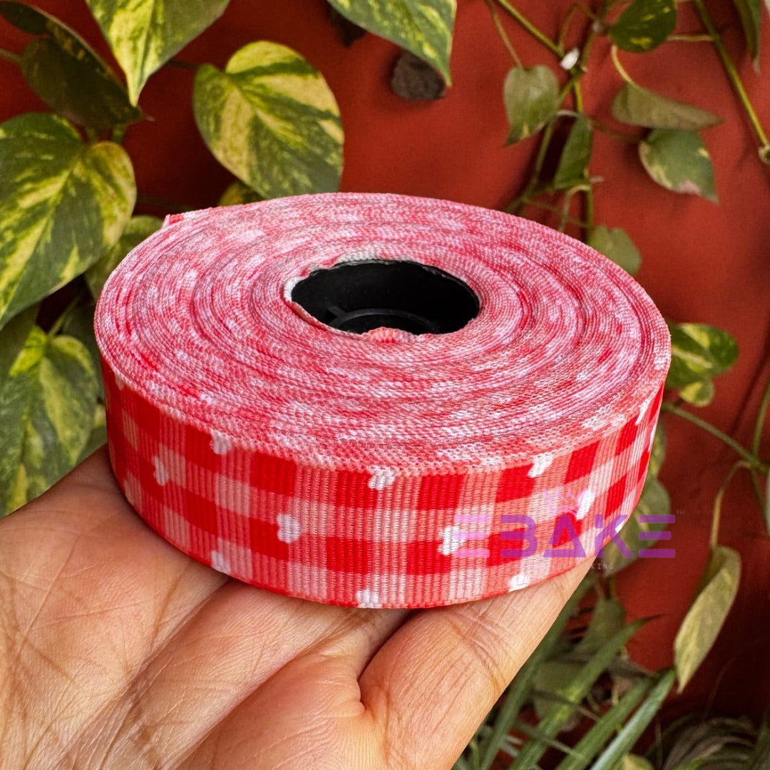 Hearts Printed Grosgrain Ribbon Red & White