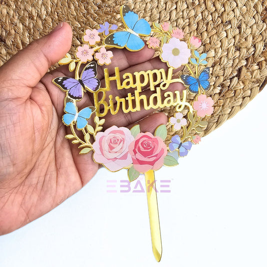 Happy Birthday Graphic Acrylic Cake Topper