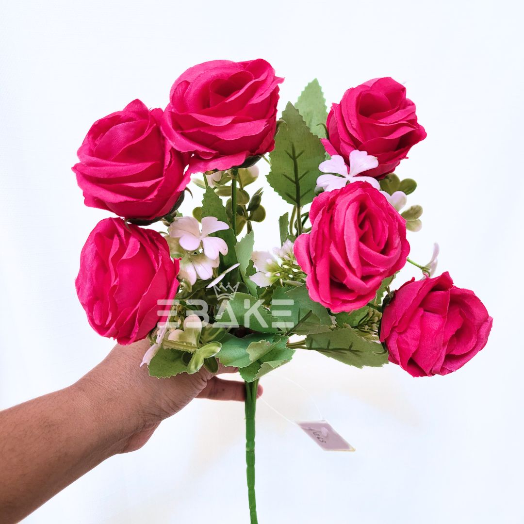 A1265 Hot Pink Rose Bunch (6 Roses With Fillers)