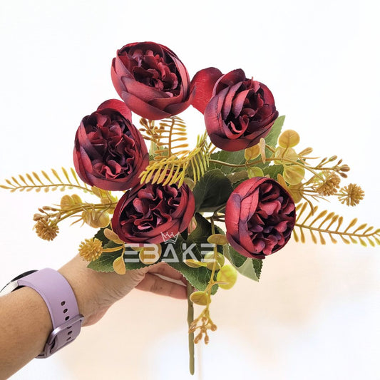 A1425 Maroon Peony Bunch With Fillers (5 Peonies)