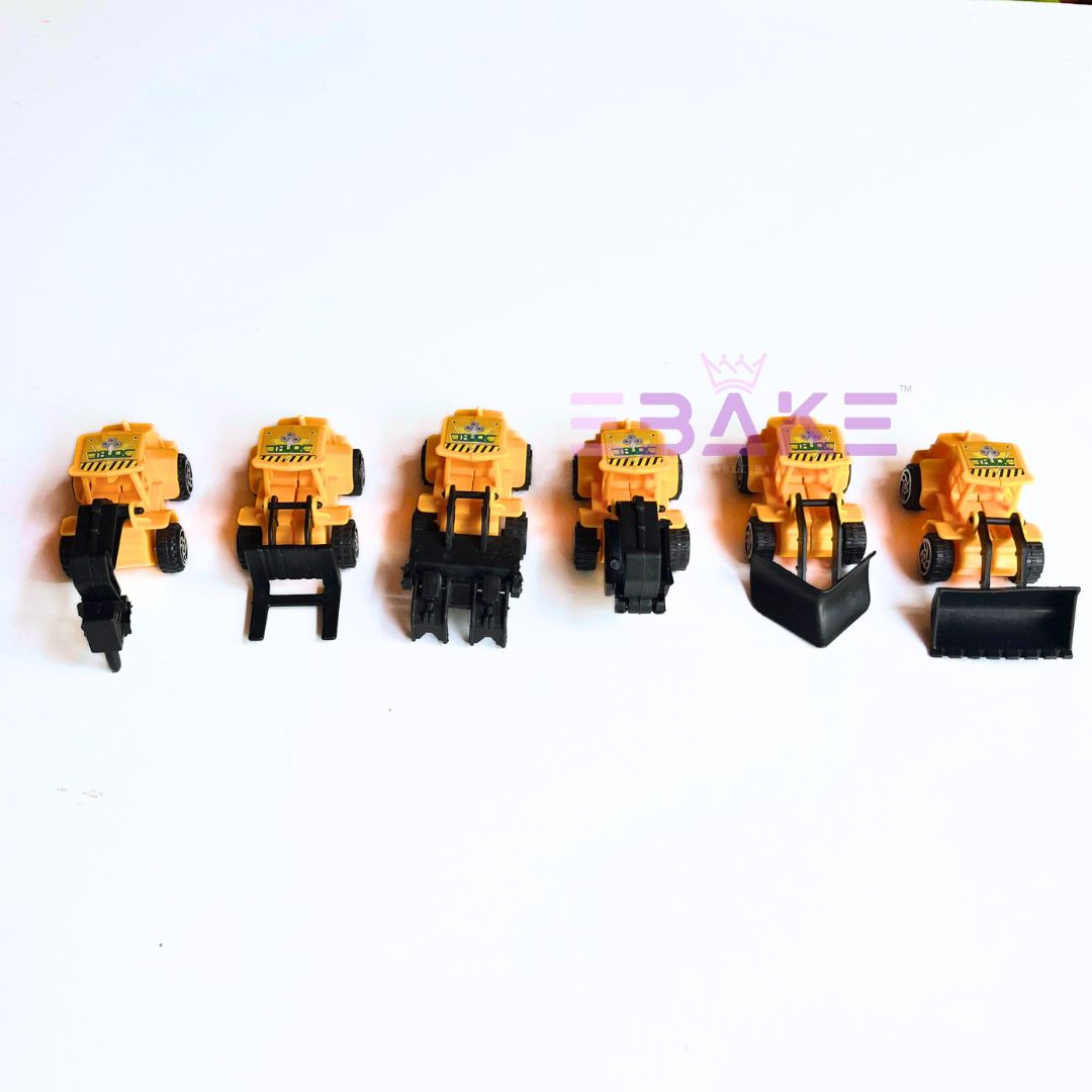 Mini JCB Toy / Excavator / Construction Theme Vehicle Cake Topper (6 Pieces Set)