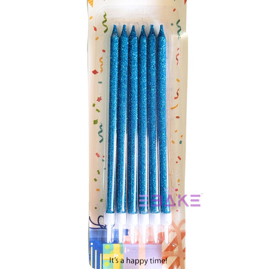 Blue Glitter Candles (Set Of 6)