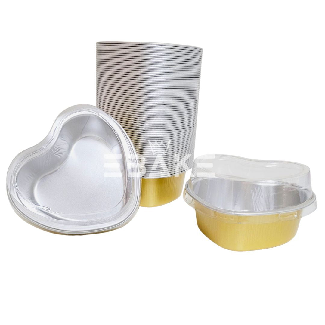 Aluminium Foil Gold Heart Shaped Baking Cup With Lid