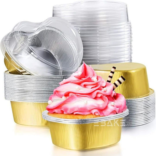 Aluminium Foil Gold Heart Shaped Baking Cup With Lid