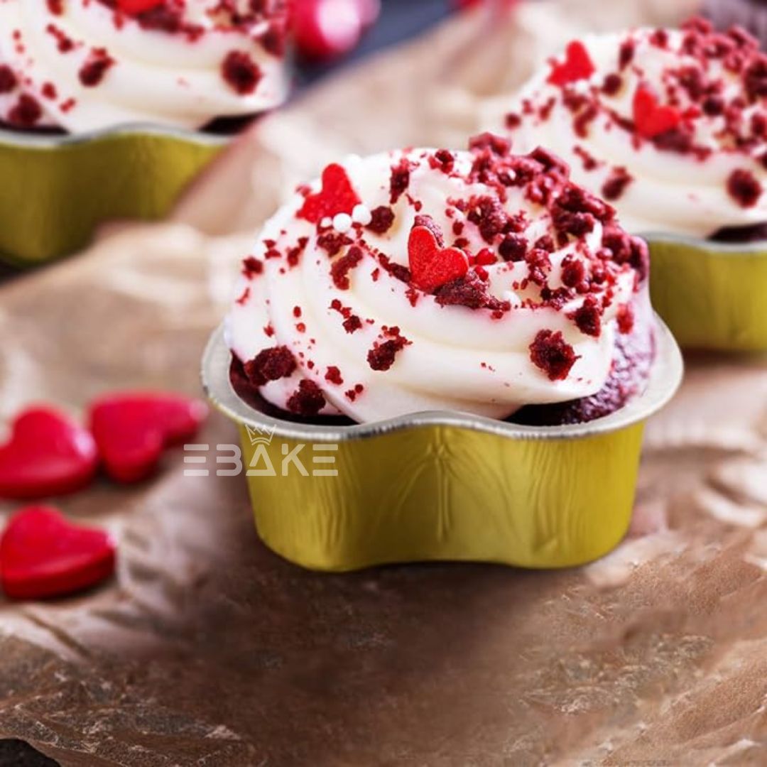 Aluminium Foil Gold Heart Shaped Baking Cup With Lid