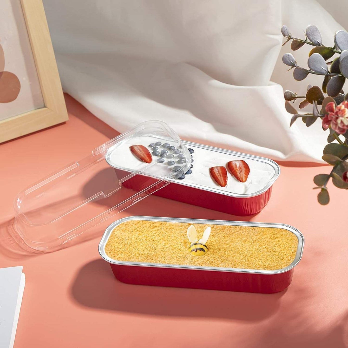 Red Aluminium Foil Mini Loaf Pans With Lids