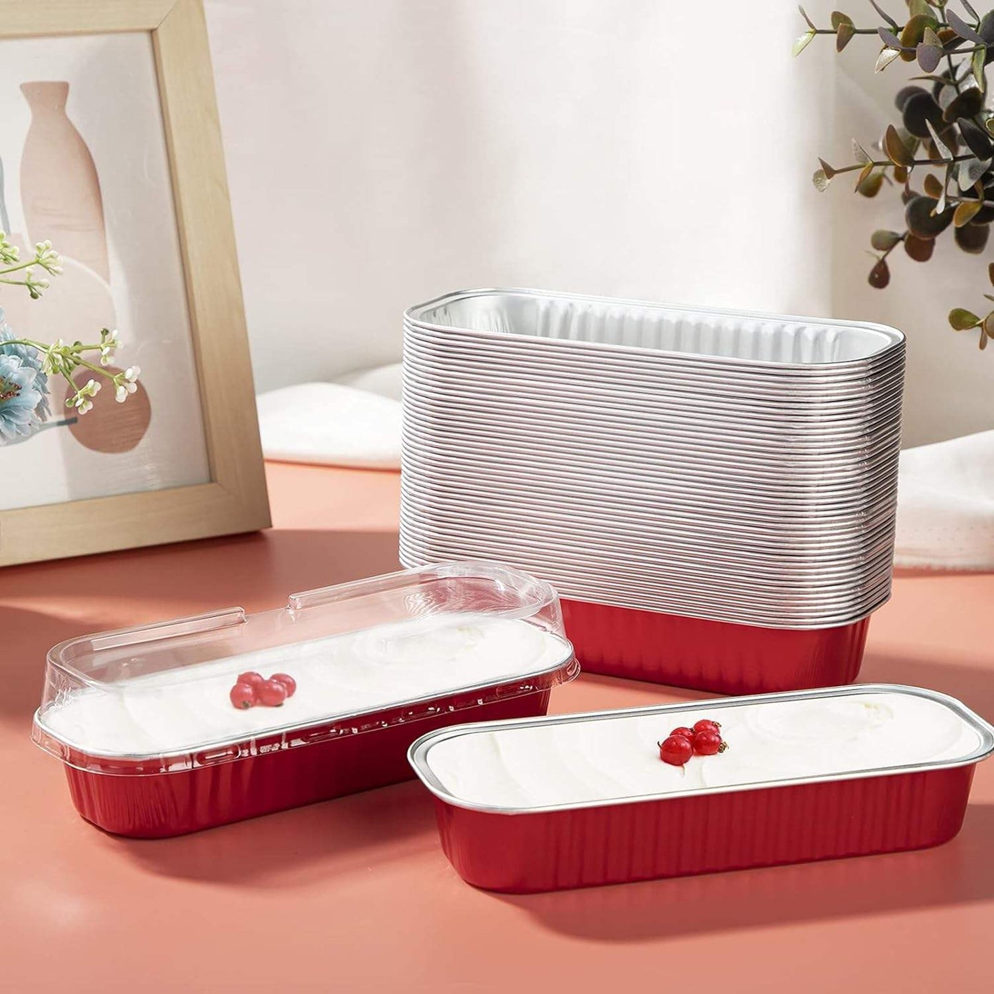 Red Aluminium Foil Mini Loaf Pans With Lids