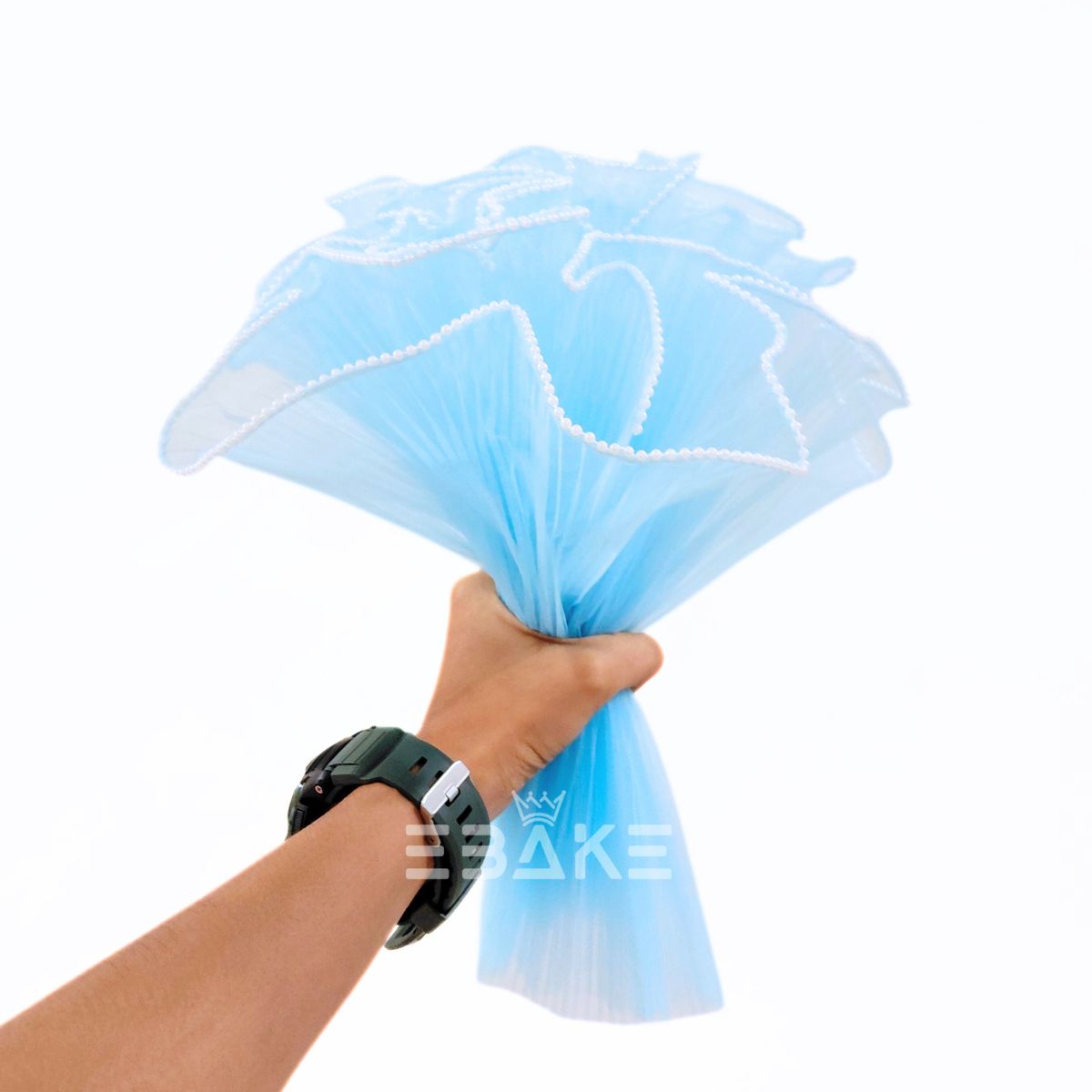 Blue Pleated Pearl Net for Flower Bouquet Wrapping (Noor Net) Wrinkled Wave Mesh For Wedding Cake