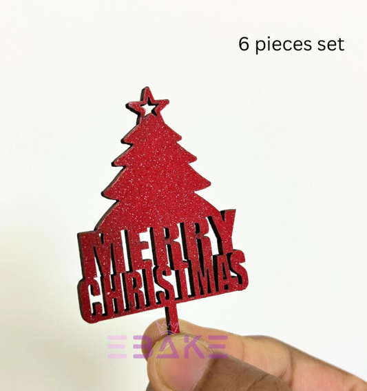 Merry Christmas Mini Cake Topper (Set of 6 Pcs) MDF