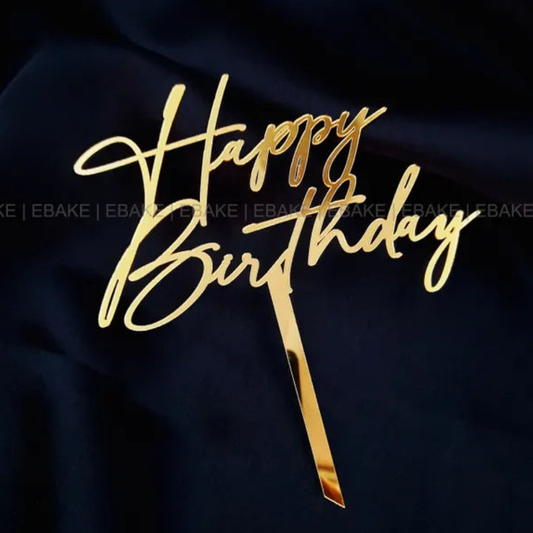 Happy Birthday Cake Topper Golden