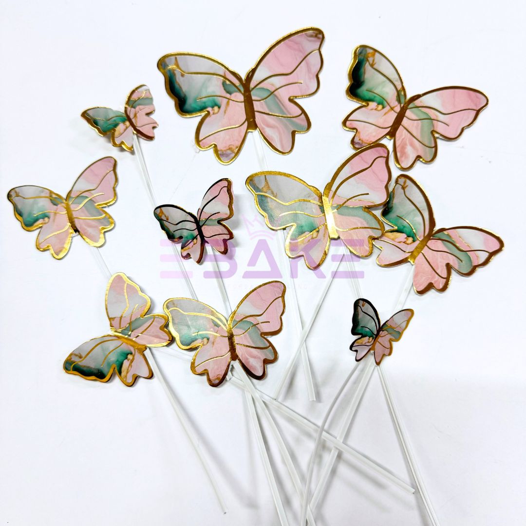 Paper Butterflies With Twistable Stick Pink & Dark Green Marble - Foldable