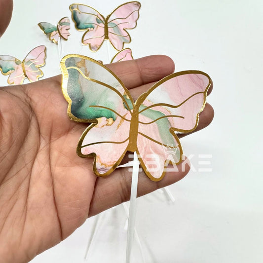 Paper Butterflies With Twistable Stick Pink & Dark Green Marble - Foldable