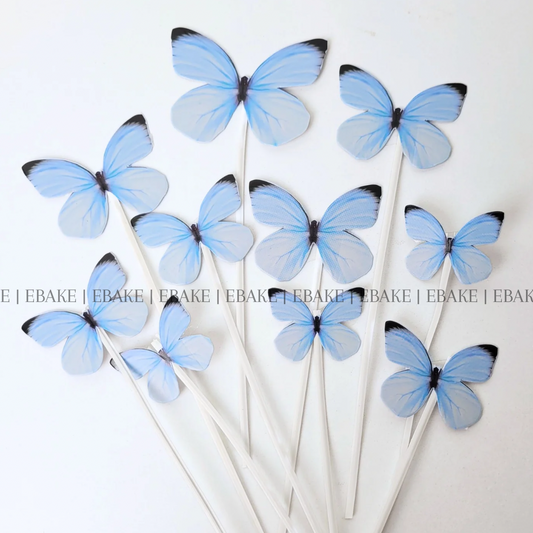 Blue Paper Butterflies With Twistable Stick - Foldable