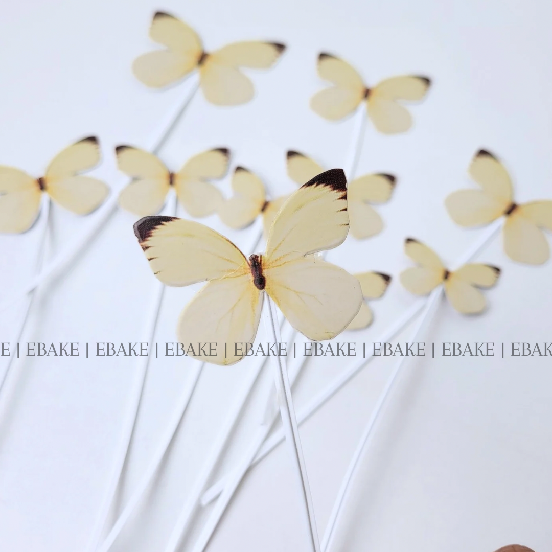 Yellow Paper Butterflies With Twistable Stick - Foldable
