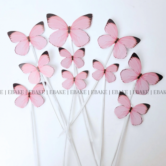 Pink Paper Butterflies With Twistable Stick - Foldable