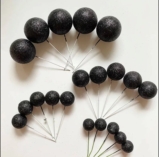 Black Glitter Faux Balls - Set Of 20 Pieces