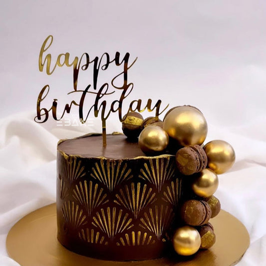 Happy Birthday Cake Topper Golden 5 Inch