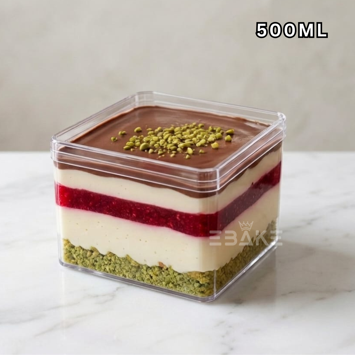 500ml Square Acrylic Dessert Box / Cake Tub With Lid
