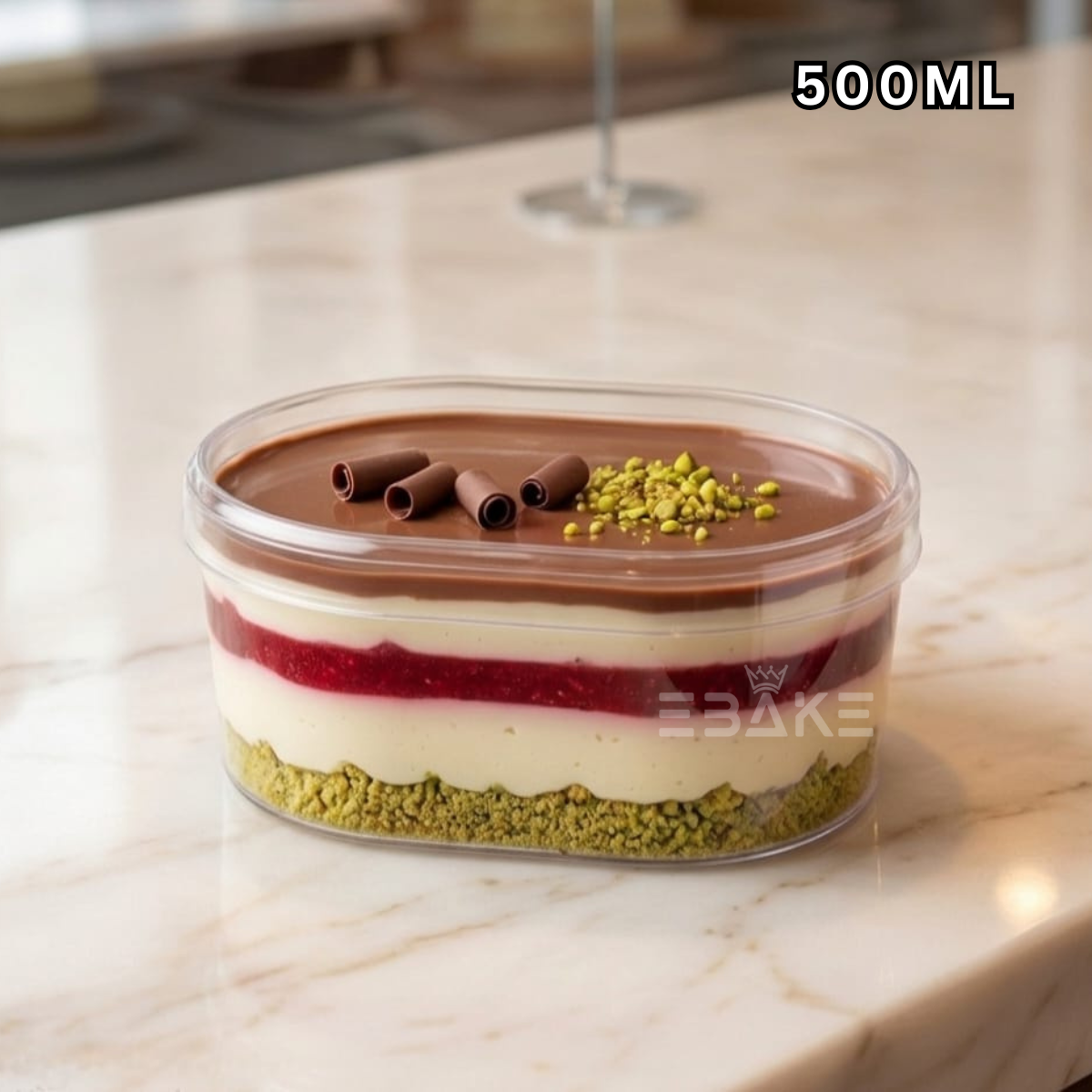 500ml Oval Acrylic Dessert Box / Rounded Rectangle Cake Tub With Lid