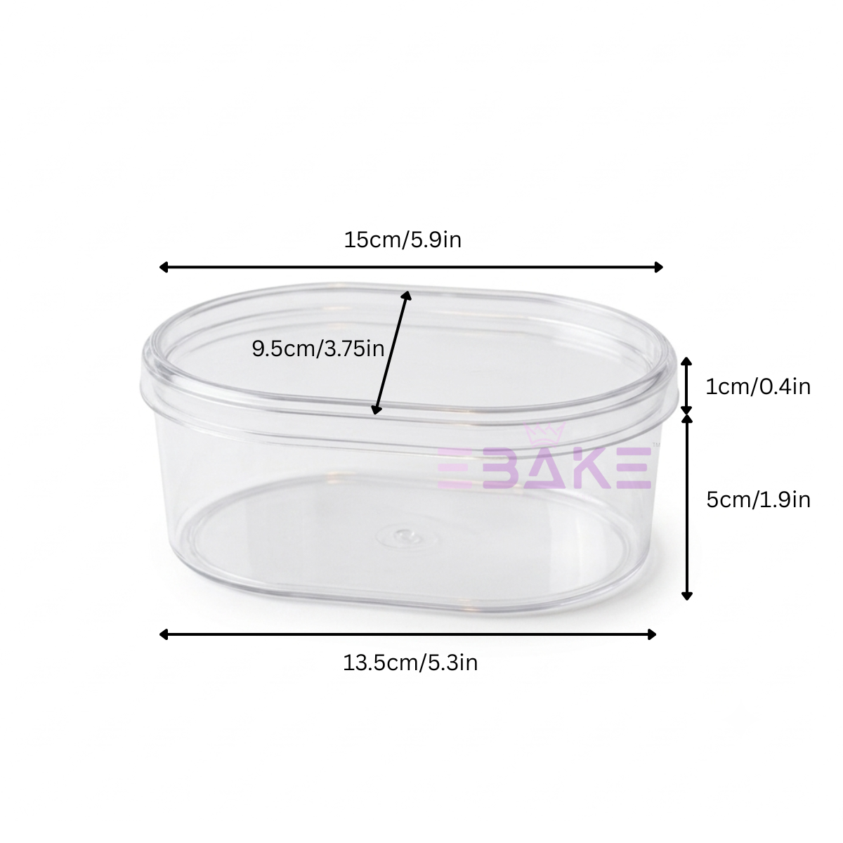 500ml Oval Acrylic Dessert Box / Rounded Rectangle Cake Tub With Lid