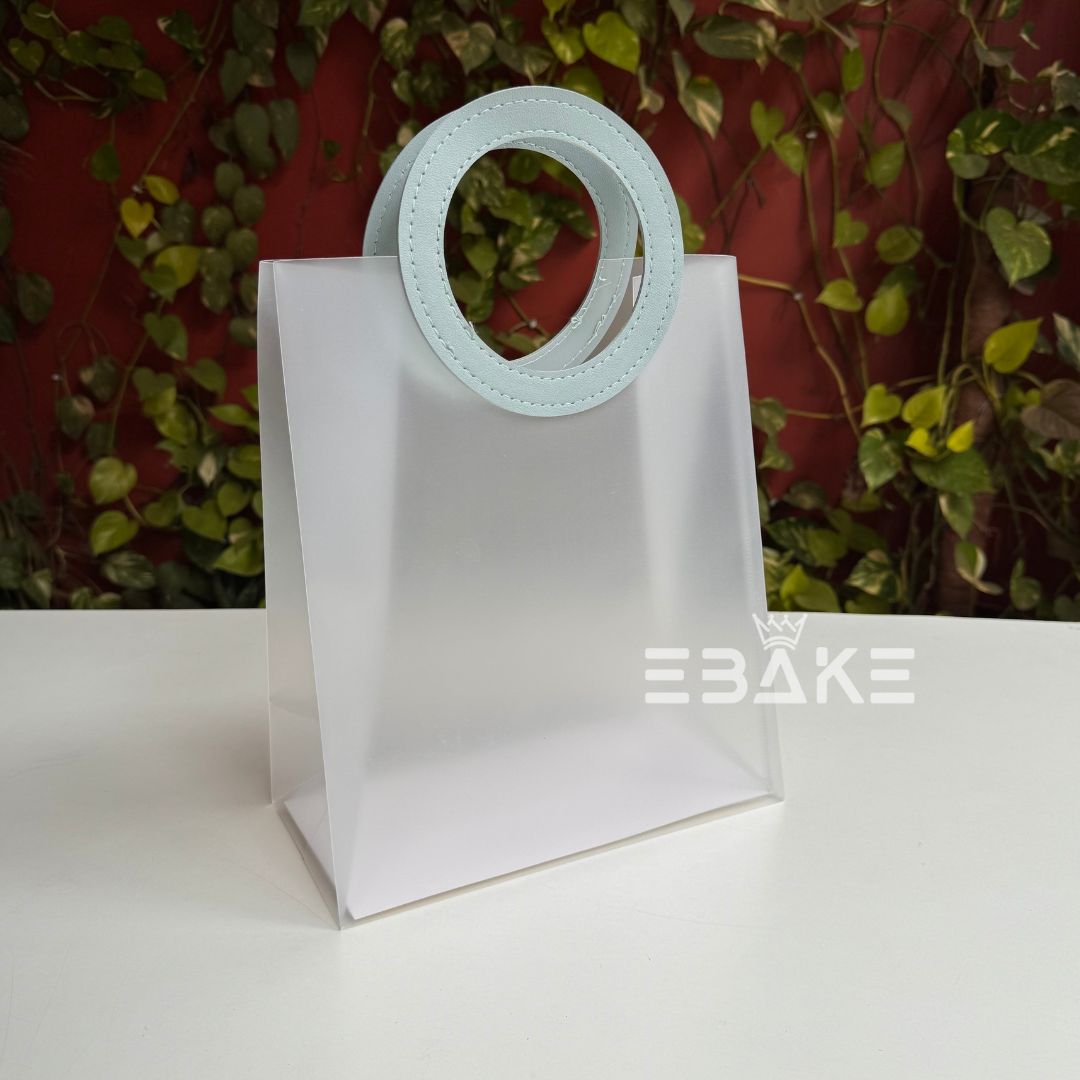 Large Frosted PVC Hamper Bag/Semi Transparent Goodie Bag With Handle (28x24x12.5cm) - Single Piece