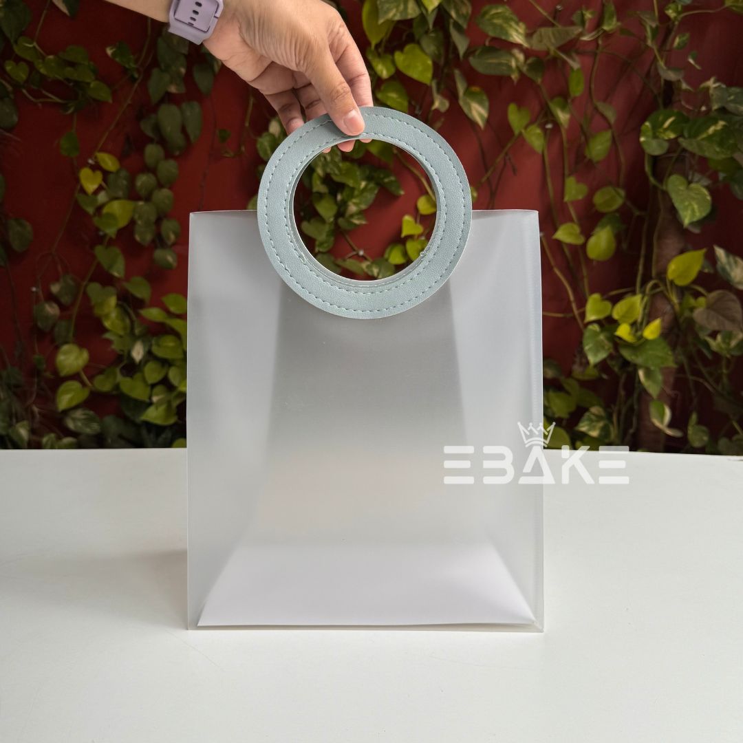 Large Frosted PVC Hamper Bag/Semi Transparent Goodie Bag With Handle (28x24x12.5cm) - Single Piece