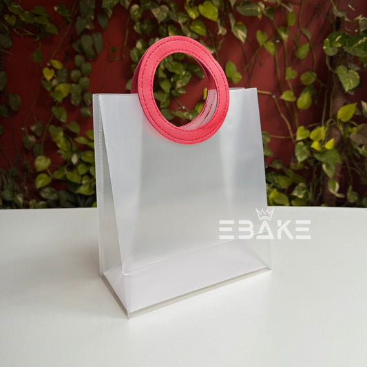 Large Frosted PVC Hamper Bag/Semi Transparent Goodie Bag With Handle (28x24x12.5cm) - Single Piece