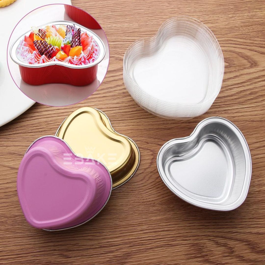 Aluminium Foil Lilac Heart Shaped Baking Cup With Lid