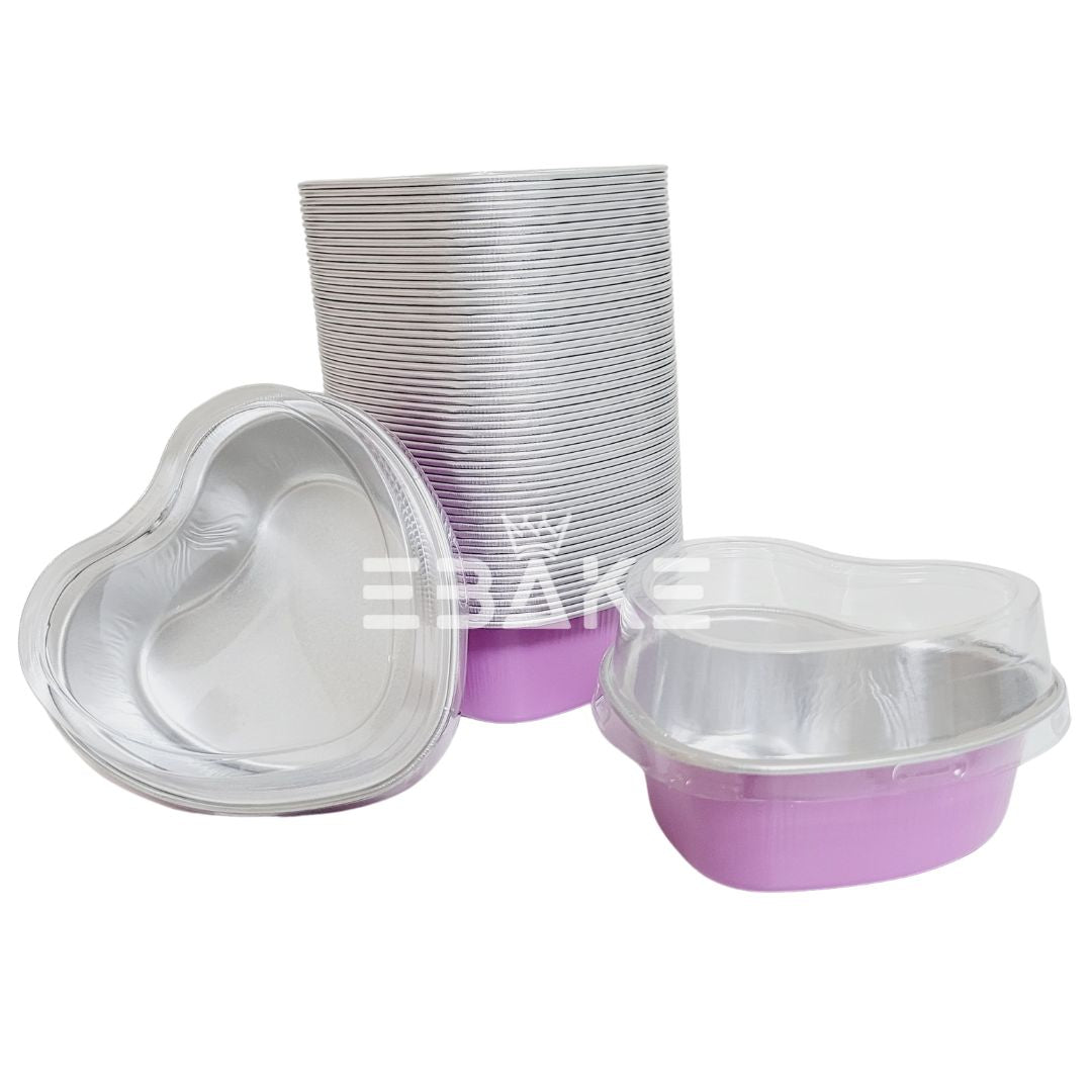 Aluminium Foil Lilac Heart Shaped Baking Cup With Lid