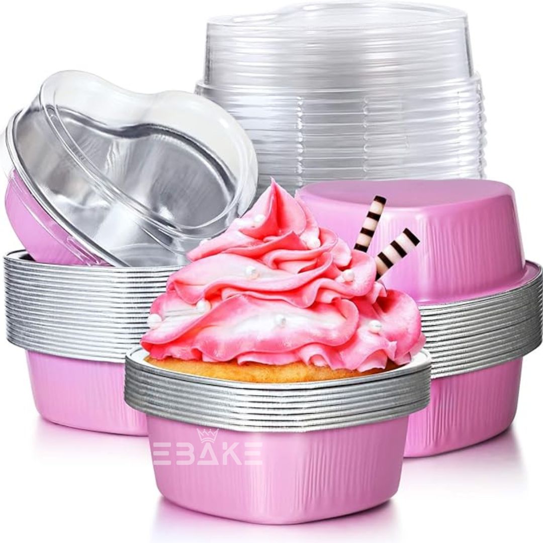 Aluminium Foil Lilac Heart Shaped Baking Cup With Lid