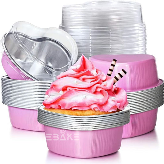 Aluminium Foil Lilac Heart Shaped Baking Cup With Lid