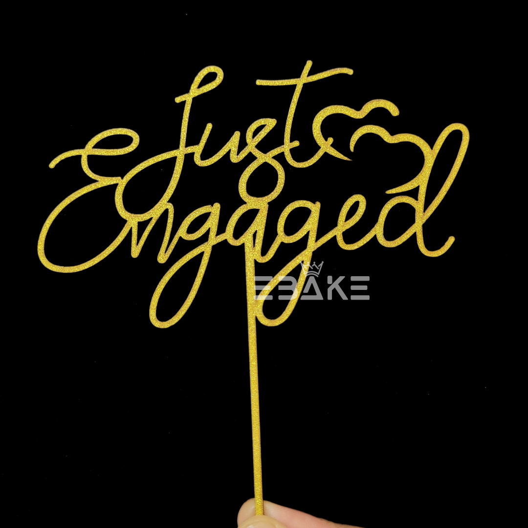 Just Engaged Cake Topper Gold Shimmer MDF