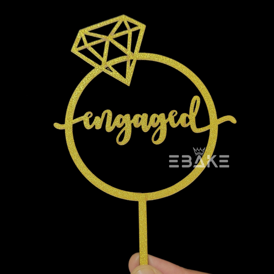 Engaged Cake Topper Gold Shimmer MDF