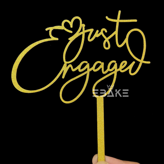 Just Engaged Cake Topper Gold Shimmer MDF