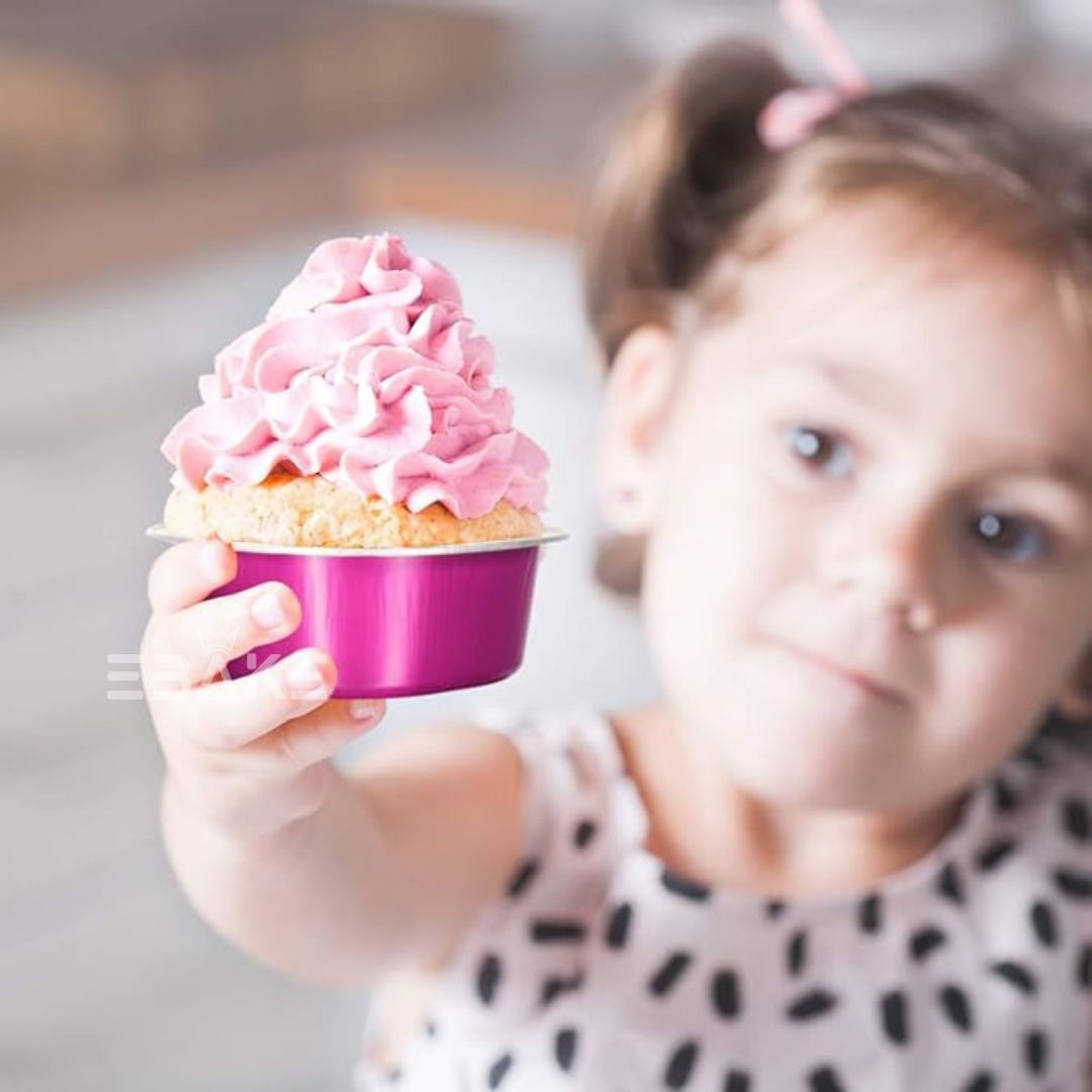 Aluminium Foil Magenta Heart Shaped Baking Cup With Lid