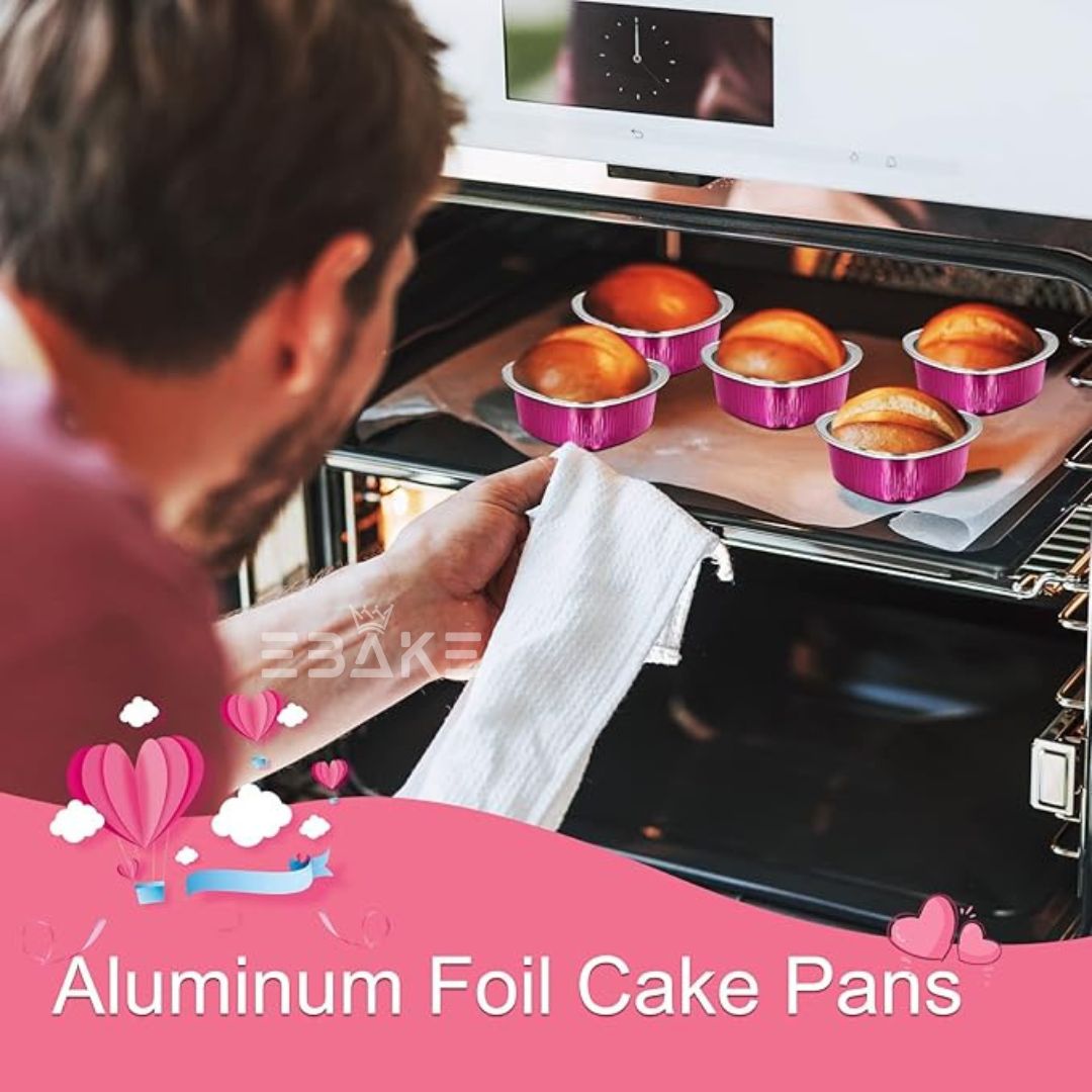 Aluminium Foil Magenta Heart Shaped Baking Cup With Lid