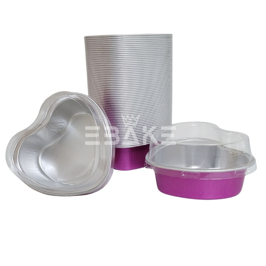 Aluminium Foil Magenta Heart Shaped Baking Cup With Lid