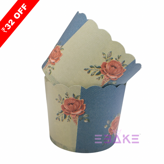 Paper Muffin Cup Flower Print - Set Of 50 Pieces Medium