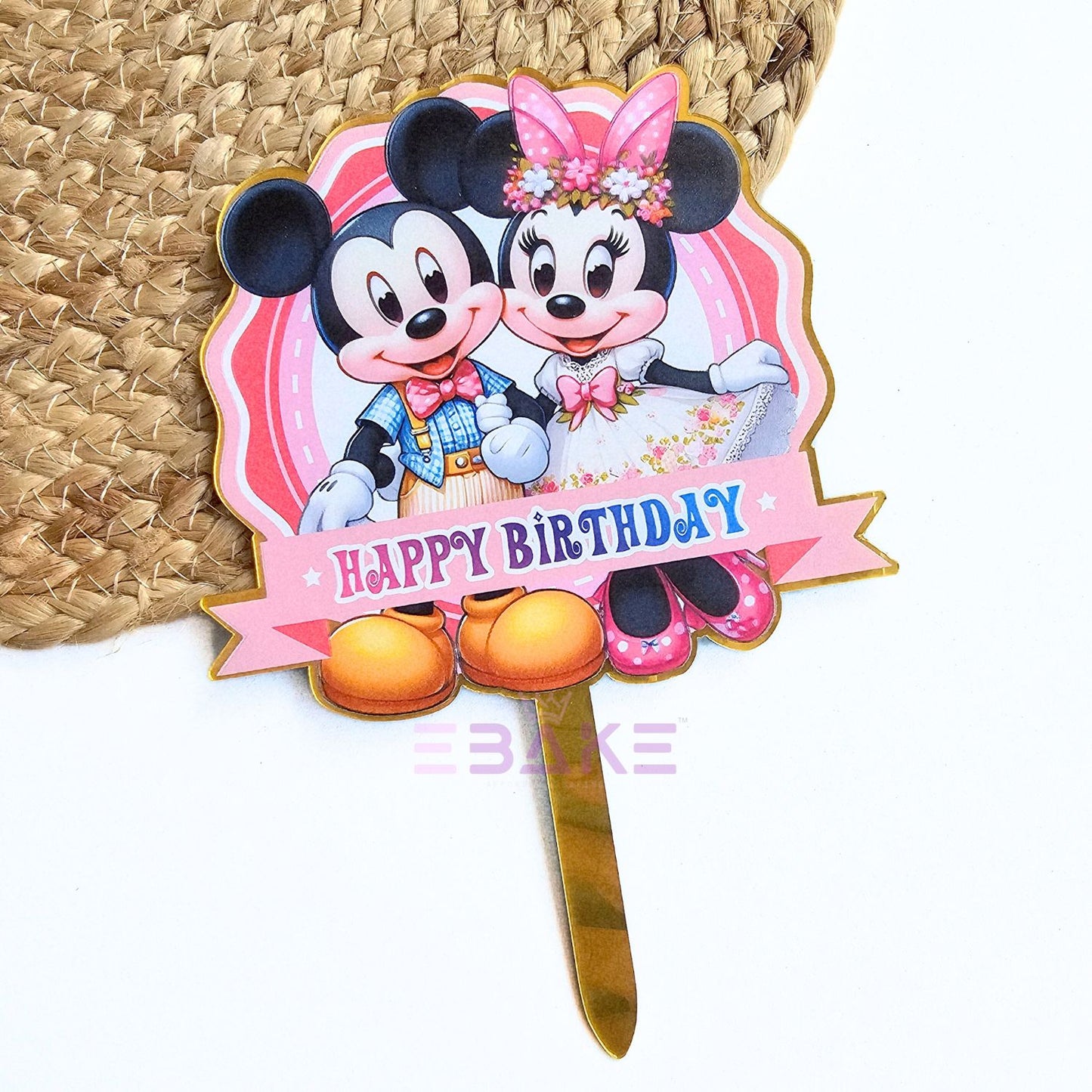 Mickey and Minnie Mouse Printed Acrylic Cake Topper