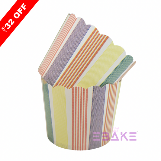 Multi Colour Stripes Paper Muffin Cup - Set Of 50 Pieces Medium