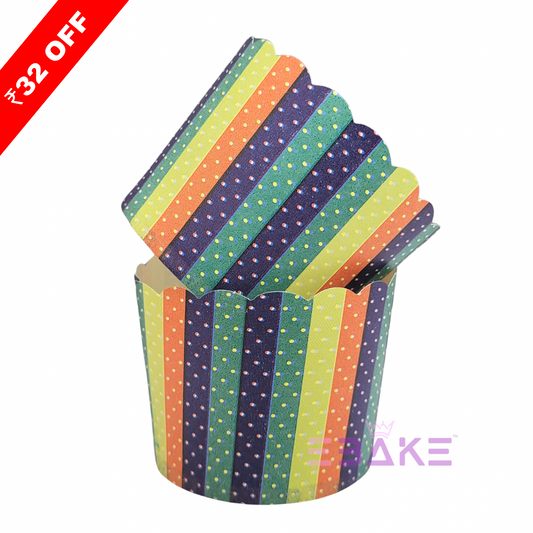 Multi Colour Stripes Paper Muffin Cup - Set Of 50 Pieces Medium