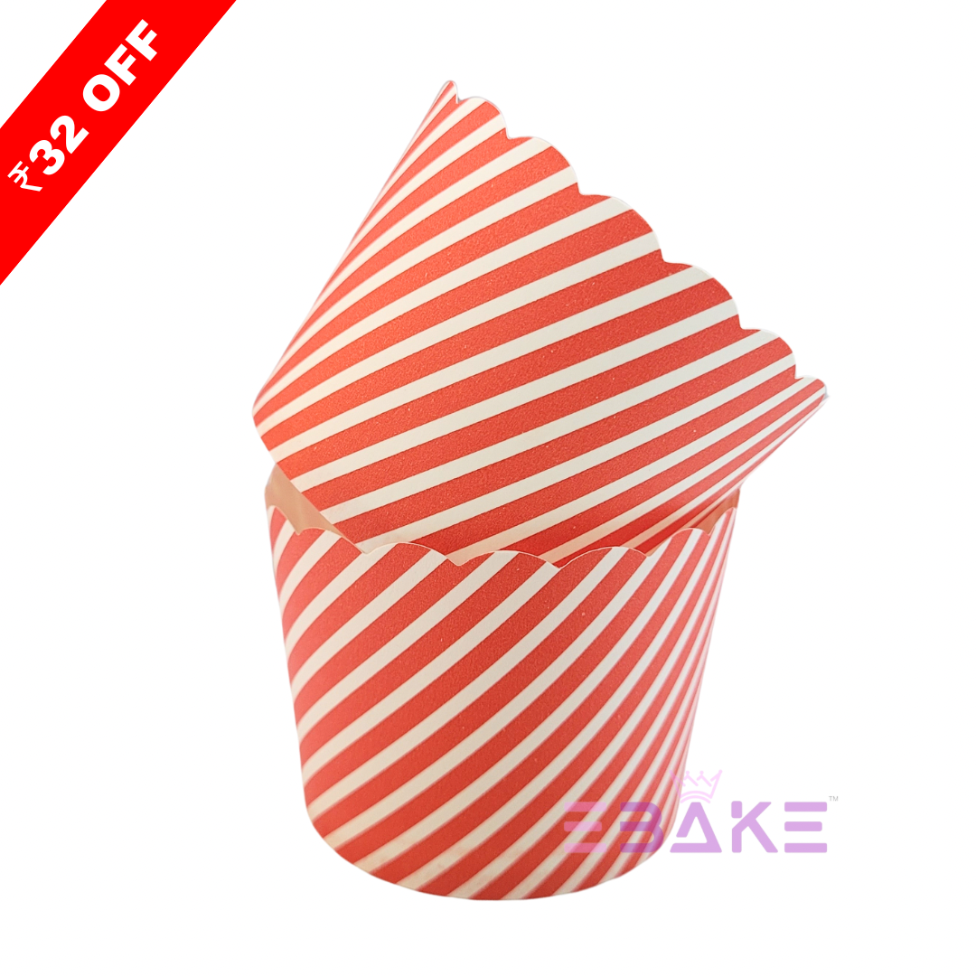 Paper Muffin Cup Red Stripes - Set Of 50 Pieces Medium