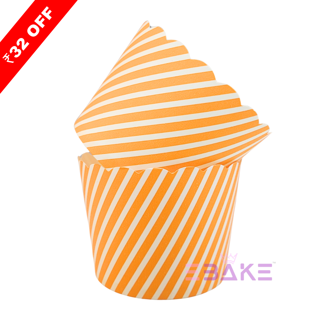 Paper Muffin Cup Orange Stripes - Set Of 50 Pieces Medium